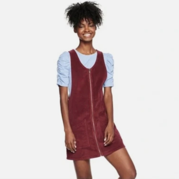 SO Dresses & Skirts - SO Burgundy Corduroy Dress with Zipper